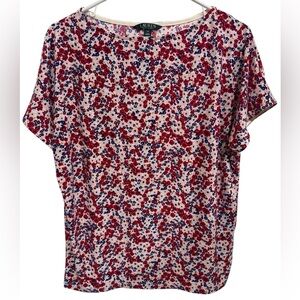 Lauren Ralph Lauren red white blue pink floral top size XS